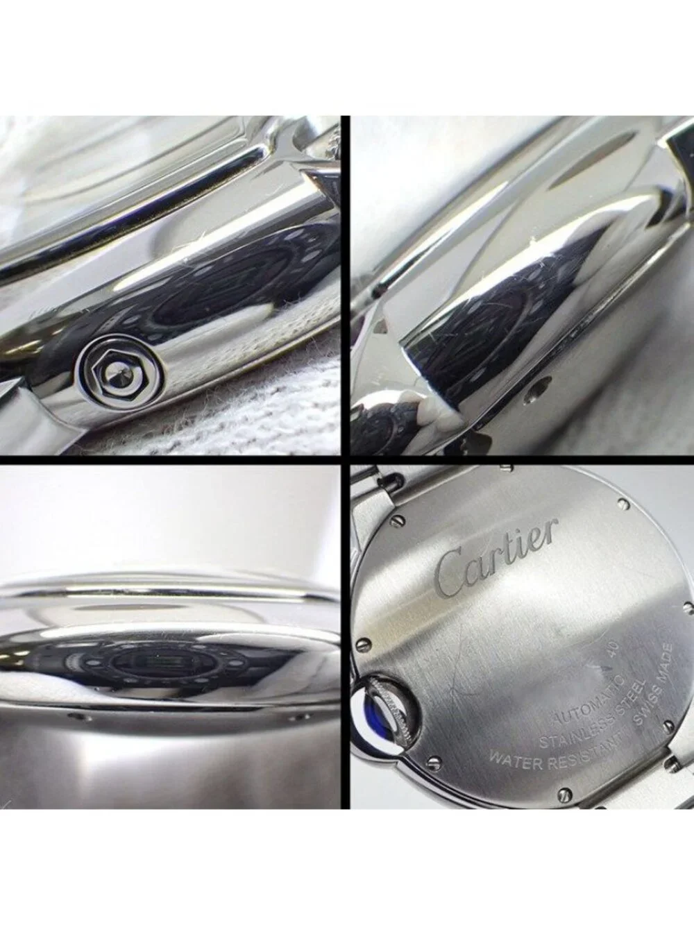 Cartier Watch Baron Blue Wsbb Silver Guilloche Dial Roman Index Moon Phase SS
